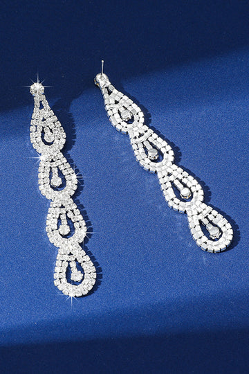 Silver Rhinestone Long Drop Earrings